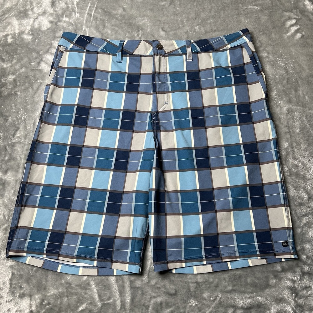 Quiksilver Shorts Men Size 38 Plaid Blue Y2K‎ Bermuda Casual Skater Pockets